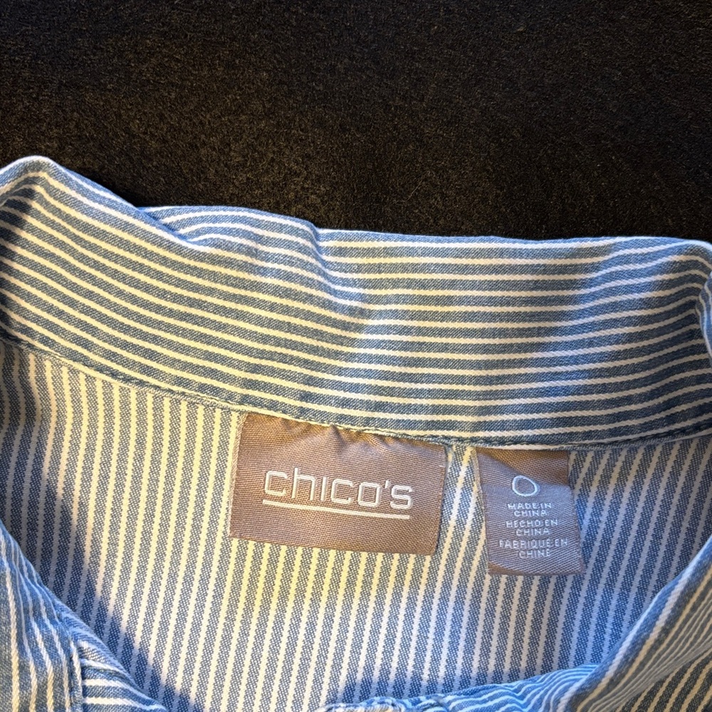 Chico's Blue and White Railroad Striped Denim Jacket - Picture 2 of 9
